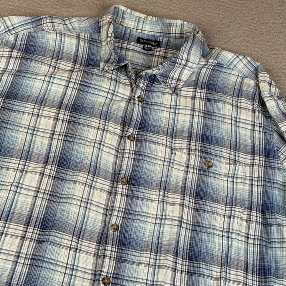 ST. JOHN'S BAY  Shirt Mens 3XLT Blue Plaid Button Up Short Sleeve Cotton Pocket